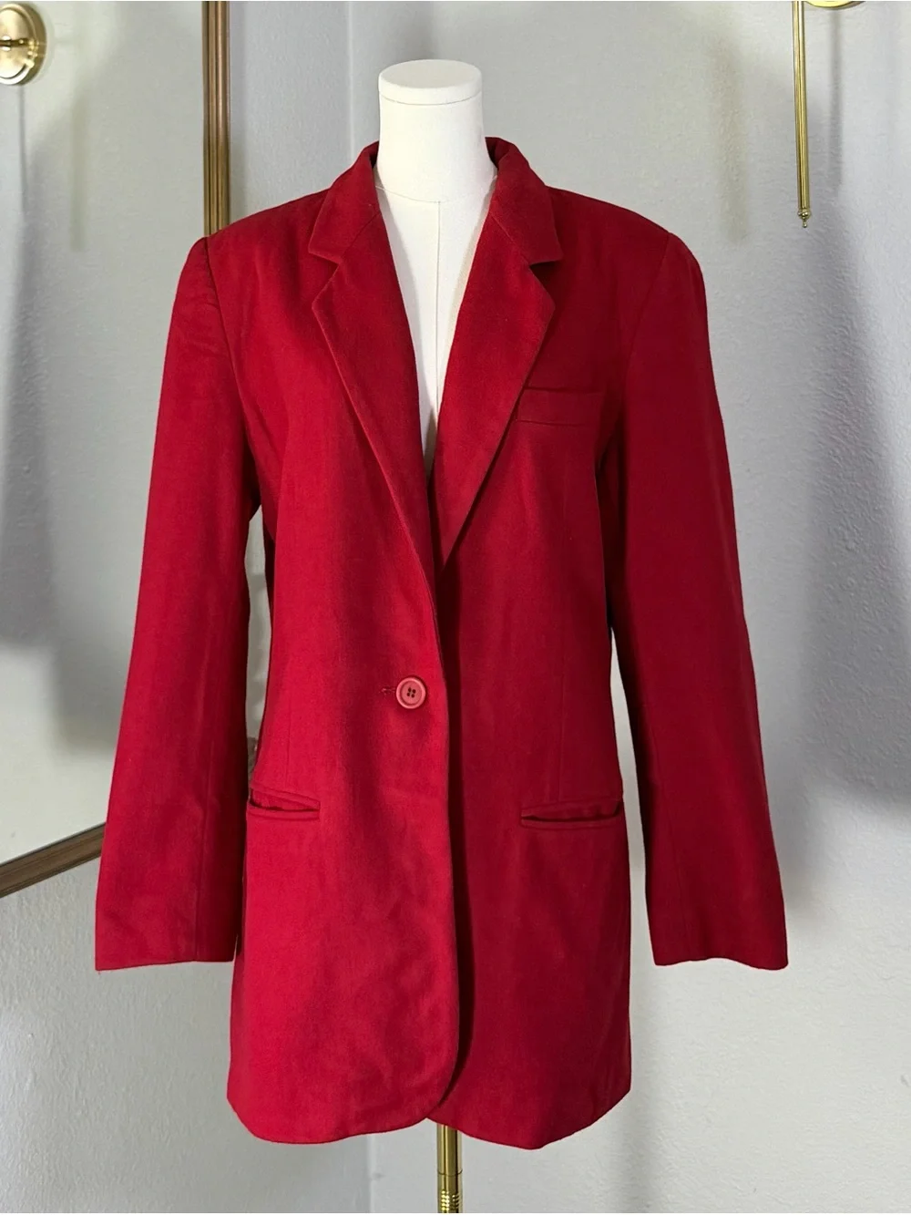 VTG Lands End 75% Wool 25% Cashmere Red Oversized Blazer Jacket Size 14 Academia